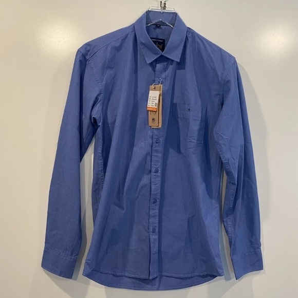 NWT Kivon Blue Slim Fit Cotton Button Up Dress Shirt Mens Size Medium (646) - Picture 1 of 5